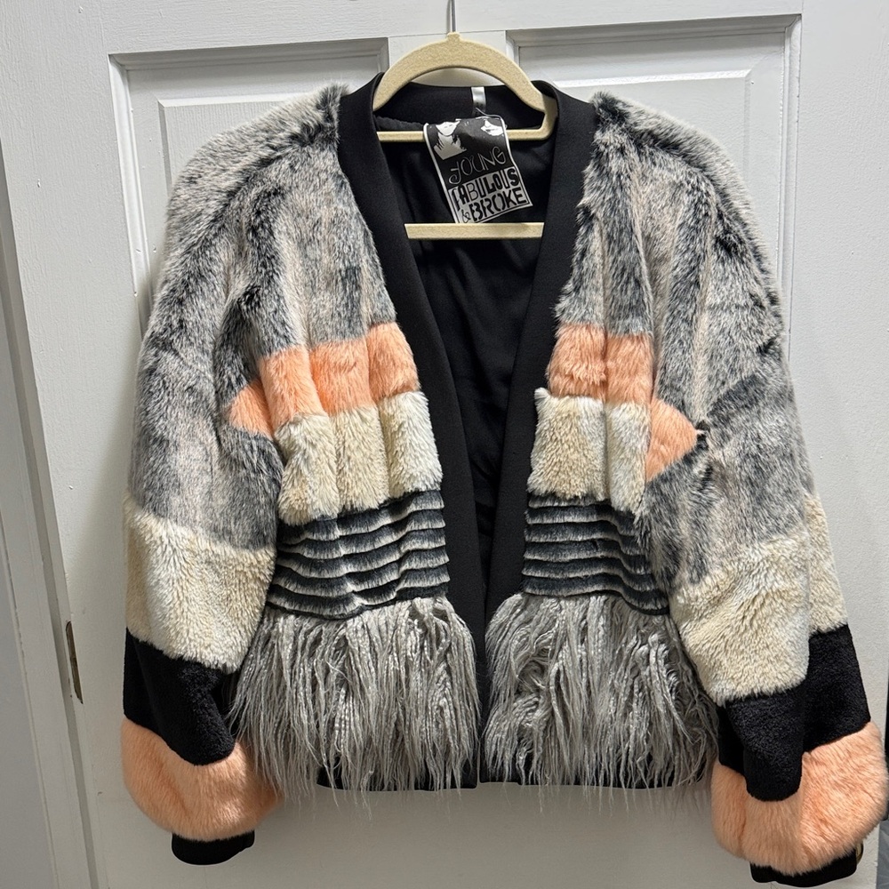 Chic Faux Fur Colorblock Jacket